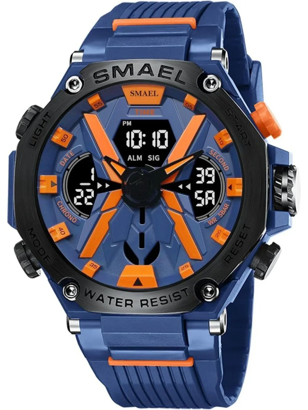 Men's All Blue Analog Quartz Sports Waterproof Military Alarm LED Digital Watch